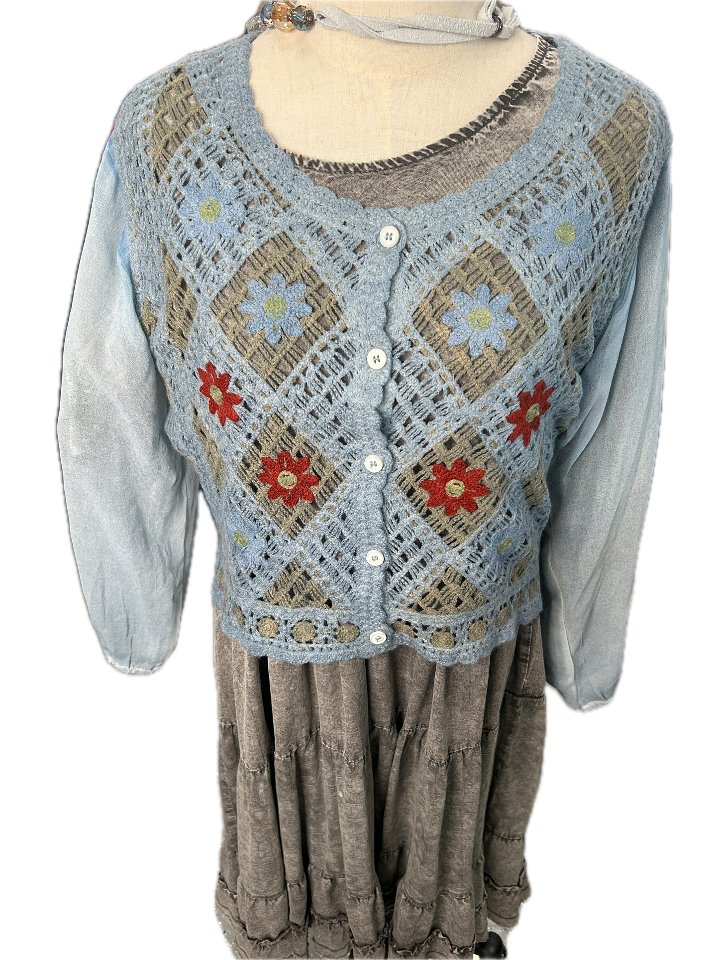 Paper Lace- Crochet Floral Jacket (Blue) *Final Sale*