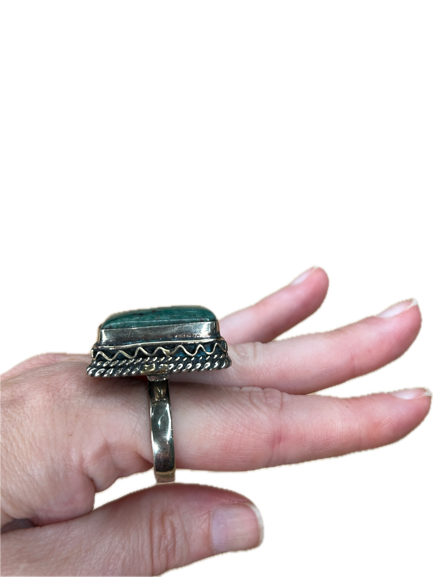German Silver Rectangular Turquoise Ring