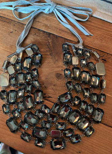 A RARE BIRD 5-Layer Smokey Rhinestone Necklace