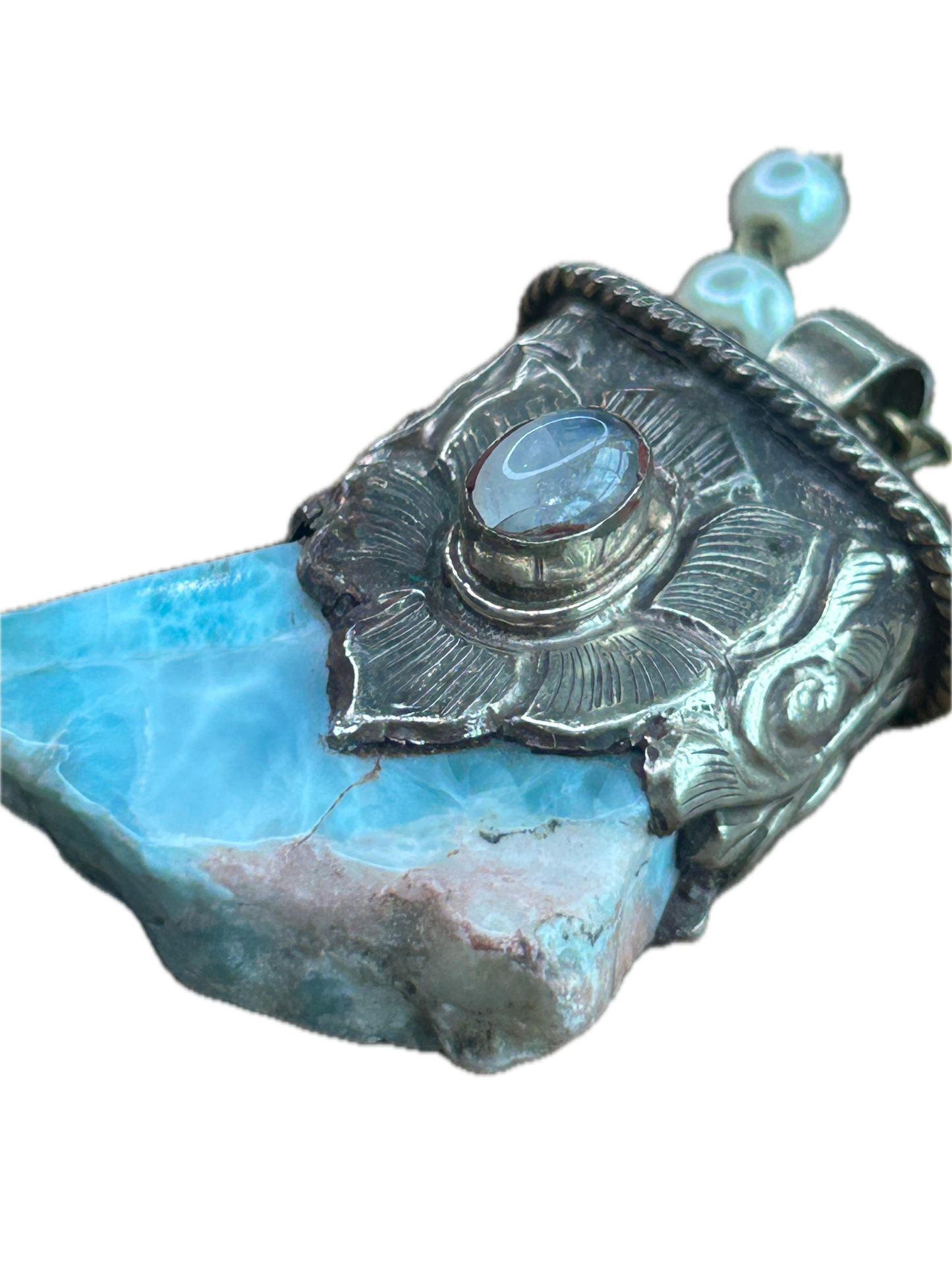 Tibetan Silver Larimar and Labradorite Necklace AA