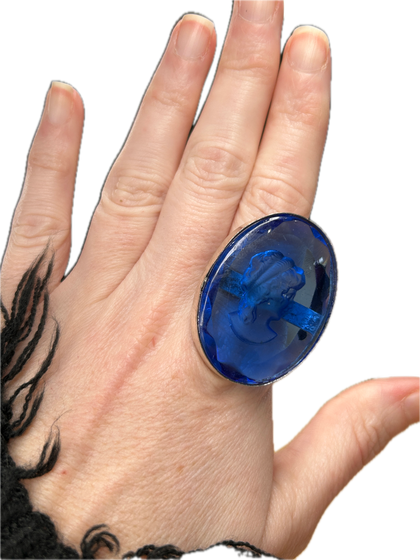 German Silver Glass Cameo Ring (Blue)