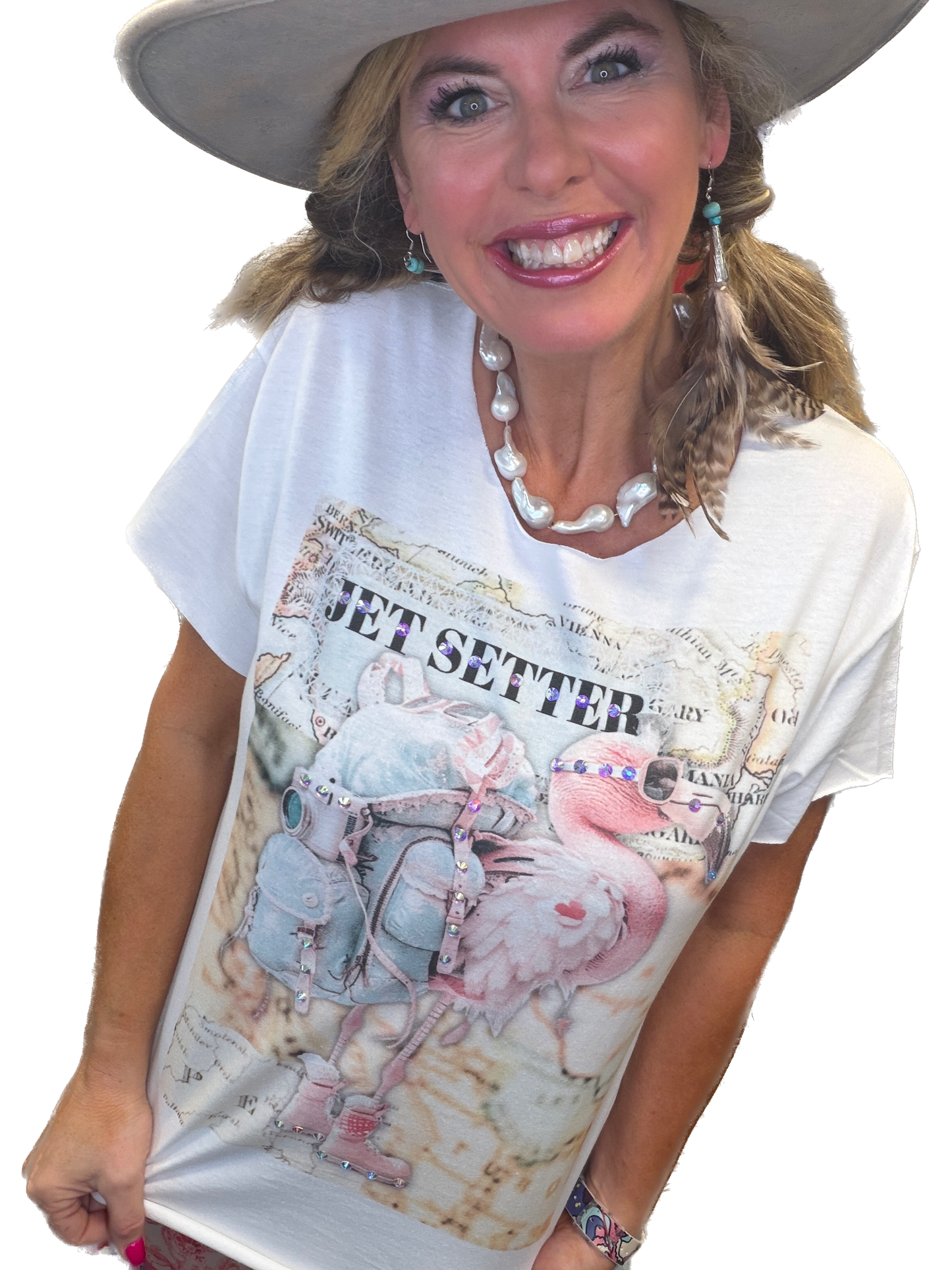 Jet Setter Flamingo T-Shirt (Christy Cut) - Indigo Blue *Final Sale*