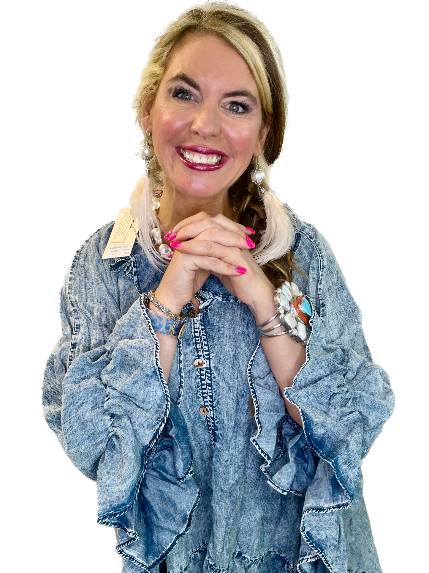 BlueVelvet- Chambray Ruffle Detail Poncho Top *Final Sale*