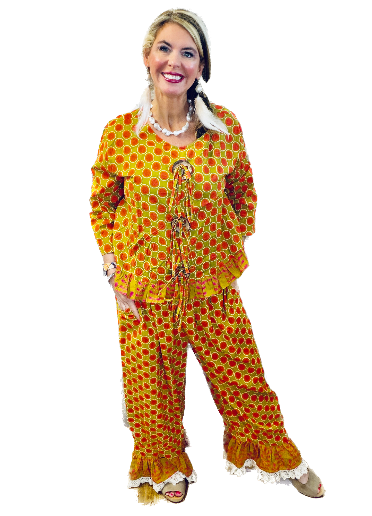 I Love Linen- Polka Dot Party Pants (Fuchsia) *Final Sale*