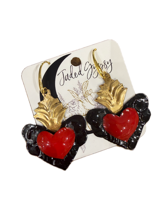 JADED GYPSY - Black and Red Heart Earrings