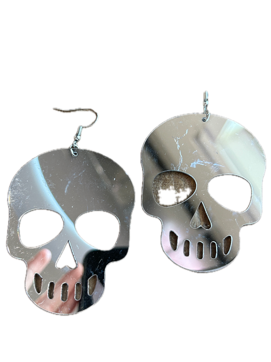 Large Silver Reflective Skull Earrings