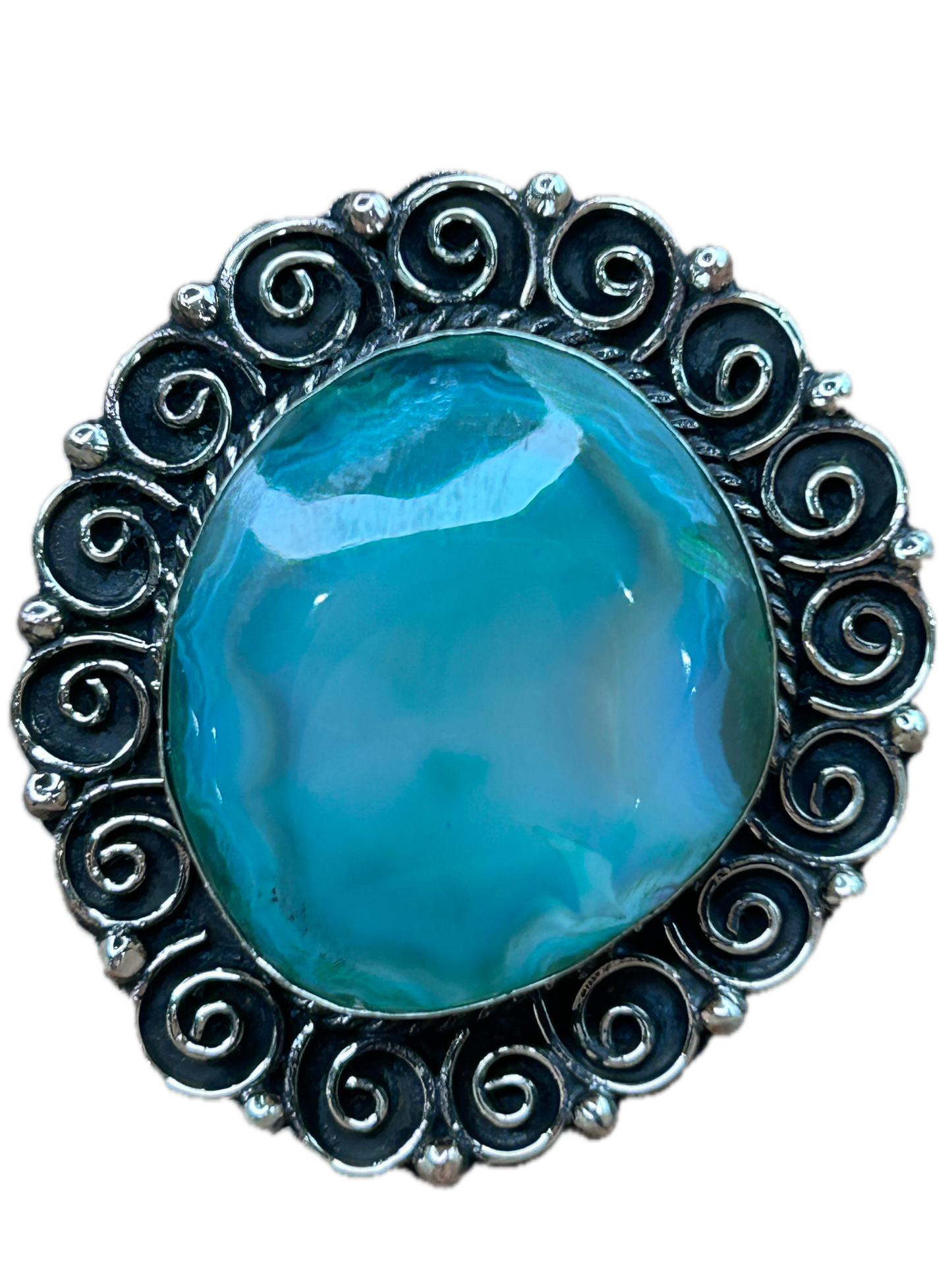 German Silver Banded Green Agate Ring
