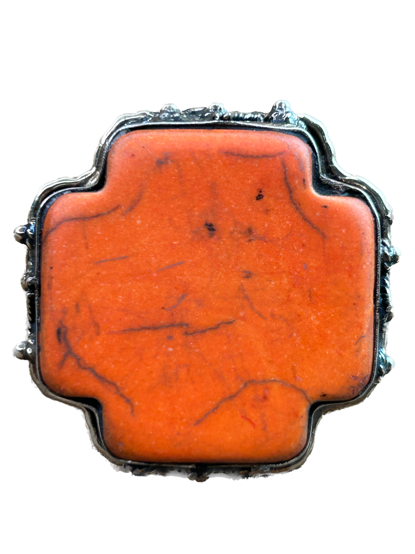 German Silver Orange Magnesite Square Cross Ring