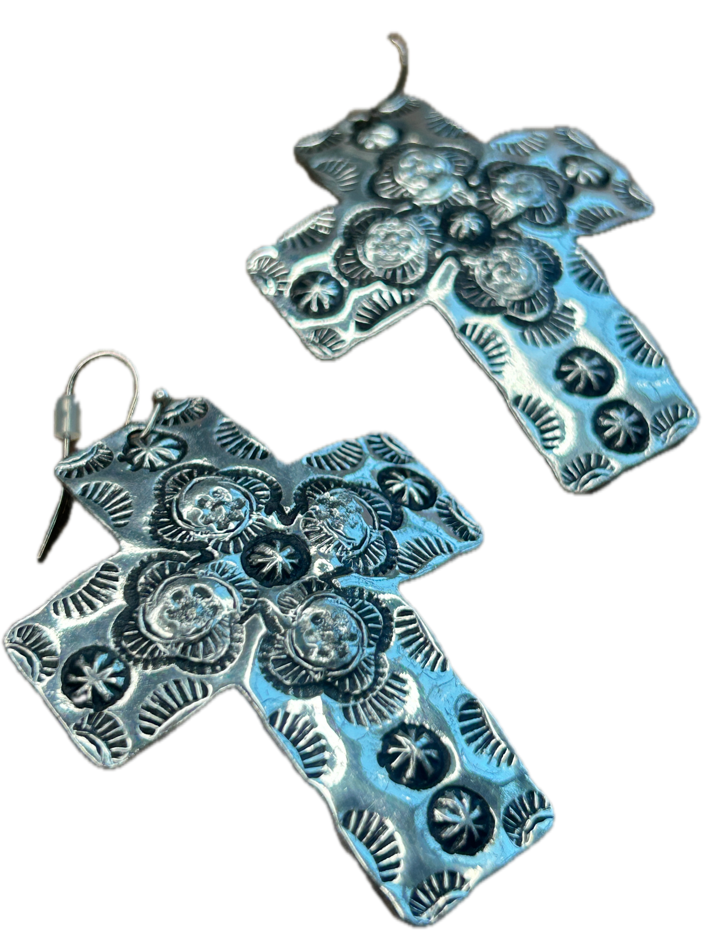 Textured Silver Cross Earrings