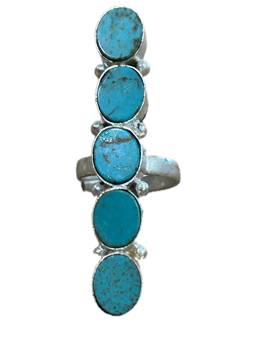German Silver Turquoise 5 Stone Ring