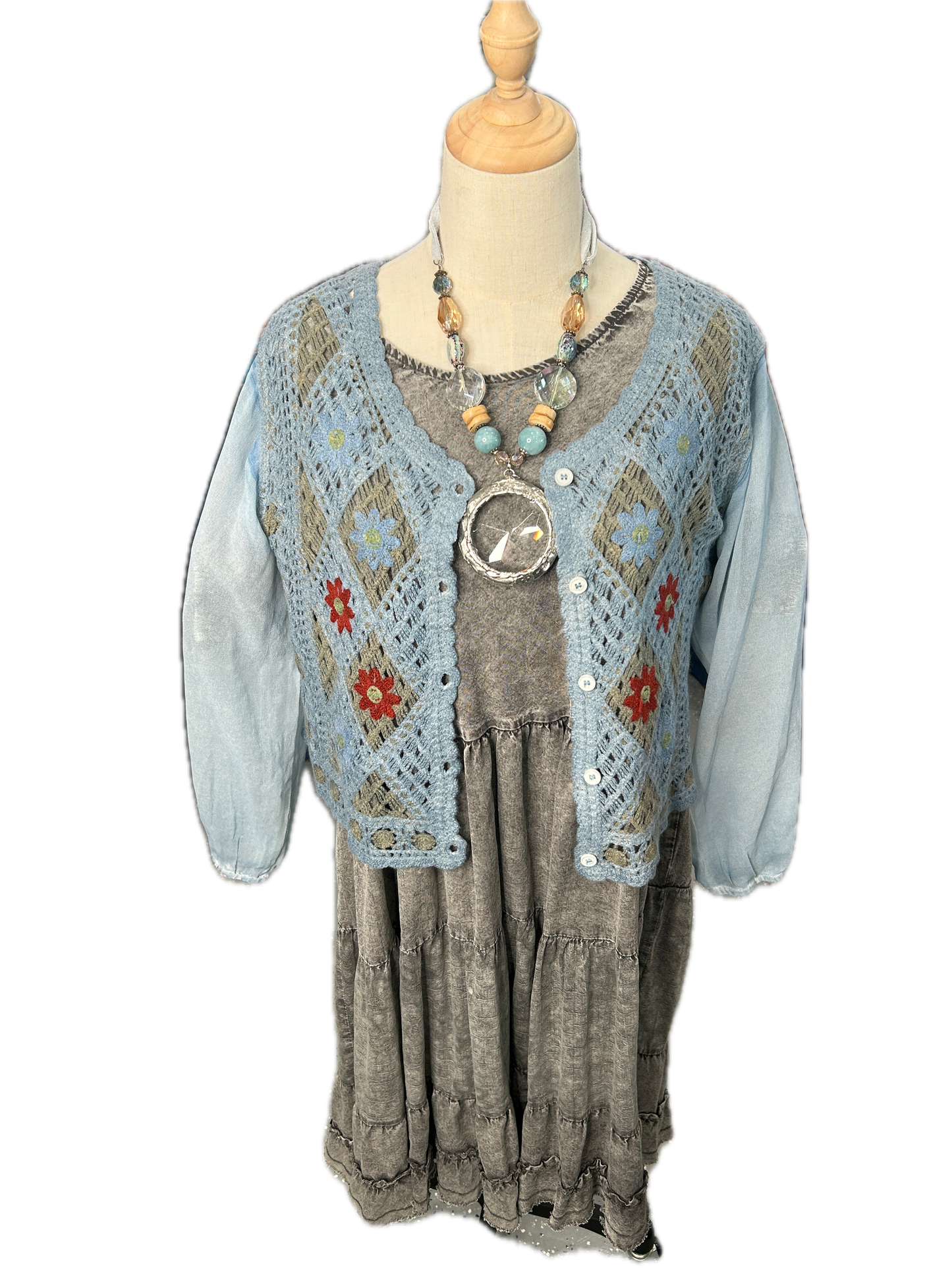 Paper Lace- Crochet Floral Jacket (Blue) *Final Sale*