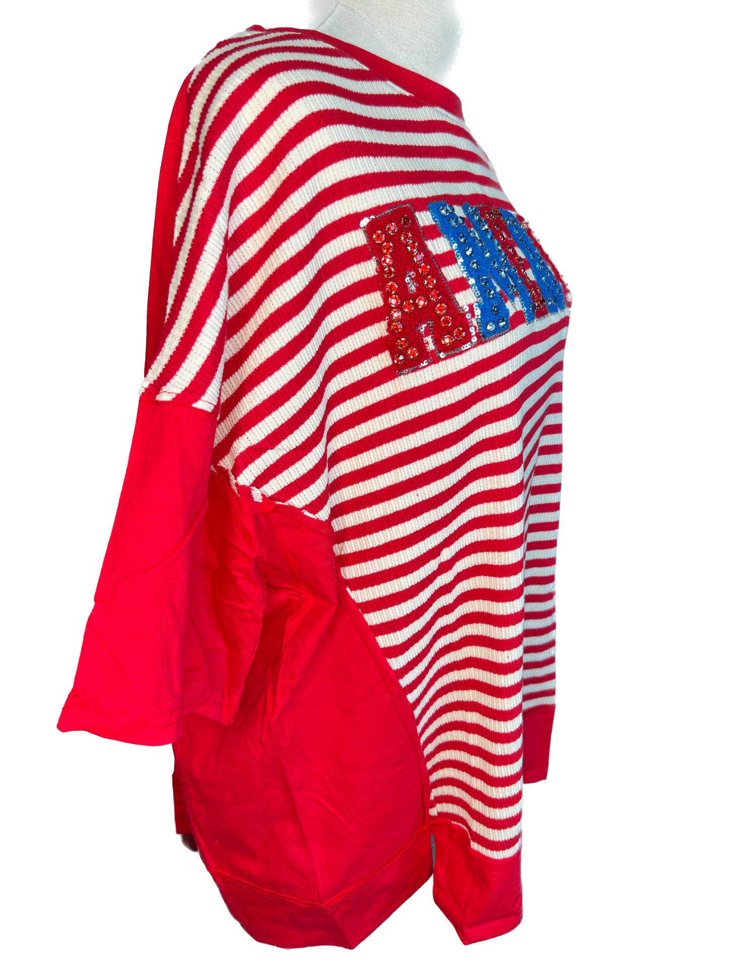Peach Love- American Rhinestone Accent Striped Top (Red) *Final Sale*
