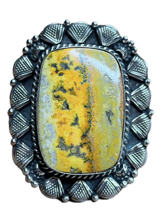 German Silver Bumble Bee Jasper Rectangle Ring