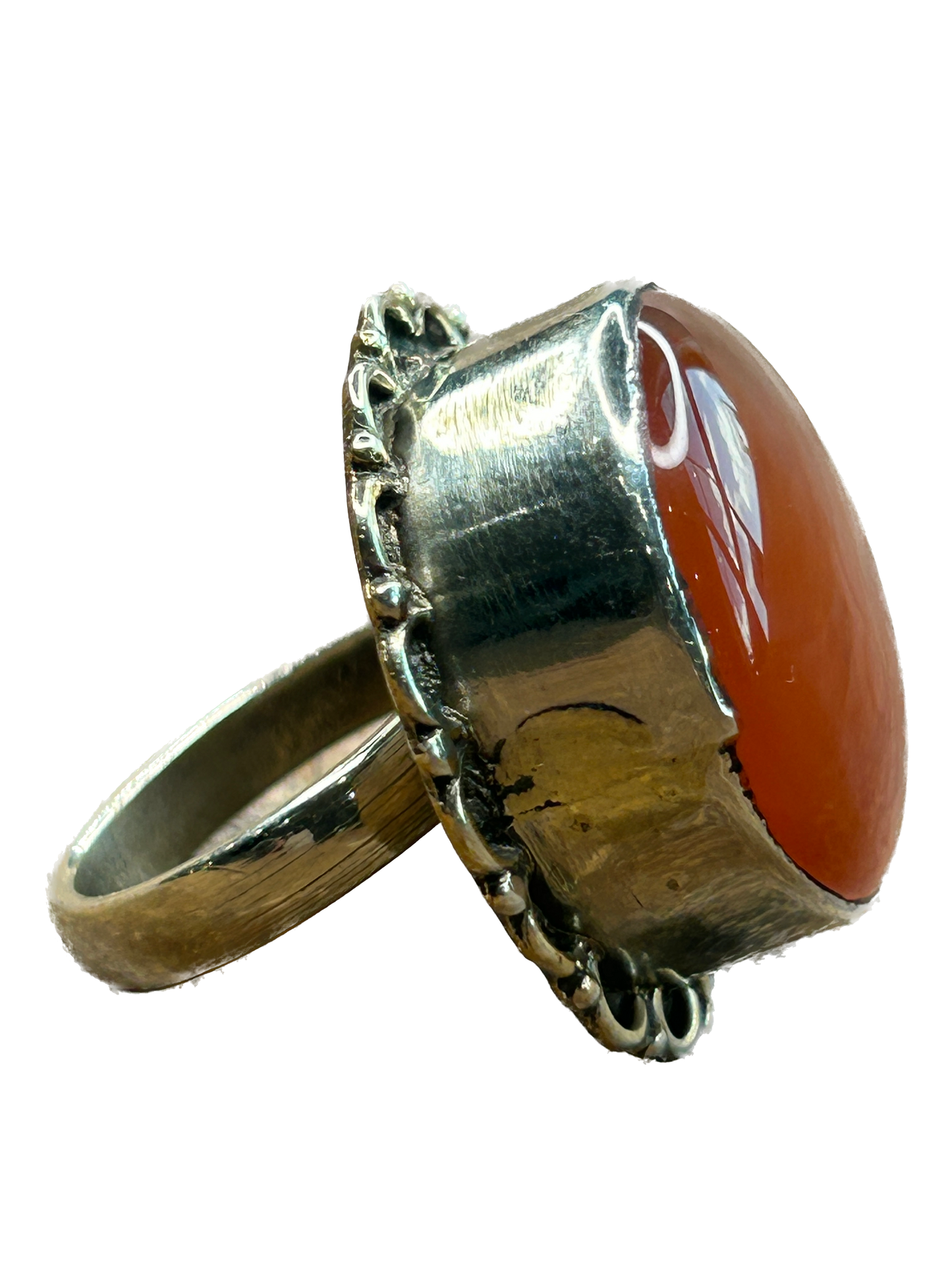 German Silver Small Orange Agate Ring