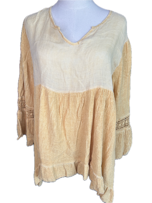 Ruffled Cotton Linen Tunic (Mustard) *Final Sale*