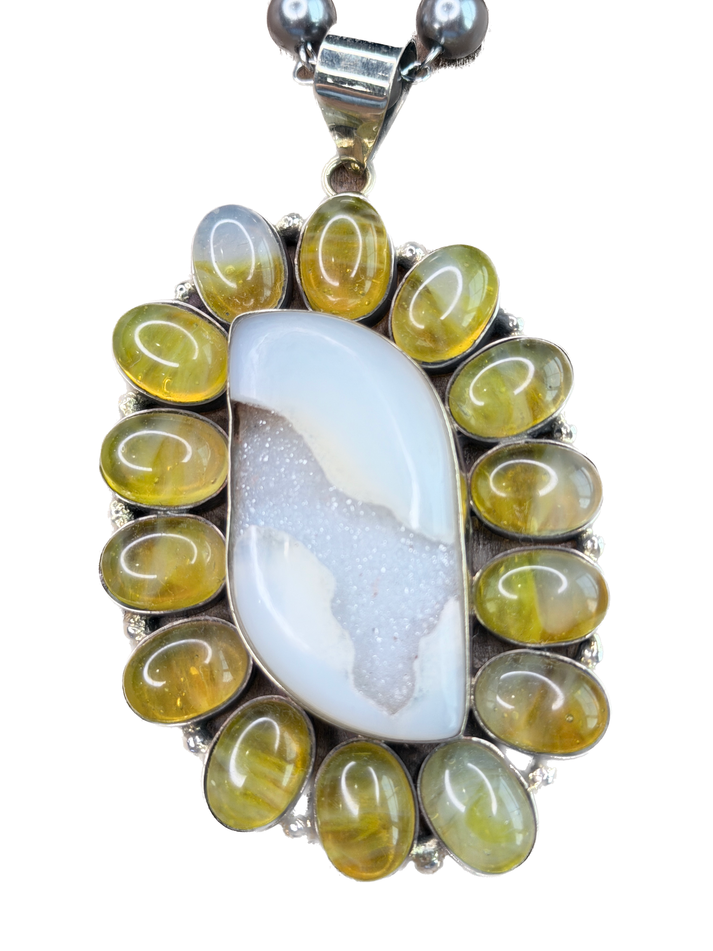 German Silver Citrine and Druzy Agate Necklace