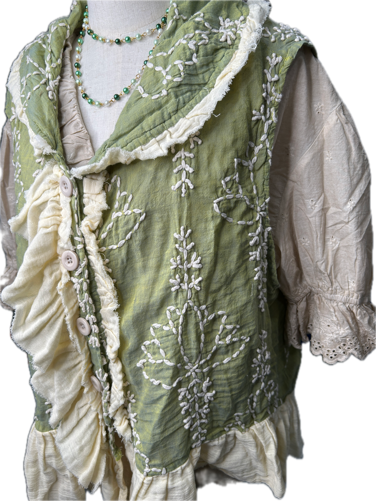 A Rare Bird- Embroidered Ruffle Vest (Green)