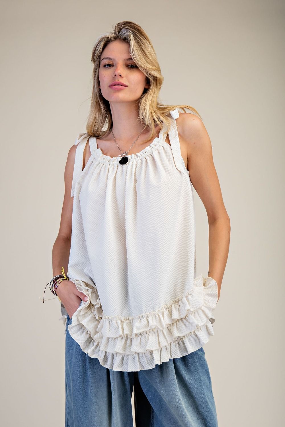 Easel- Shoulder Tie Seersucker (Ivory)