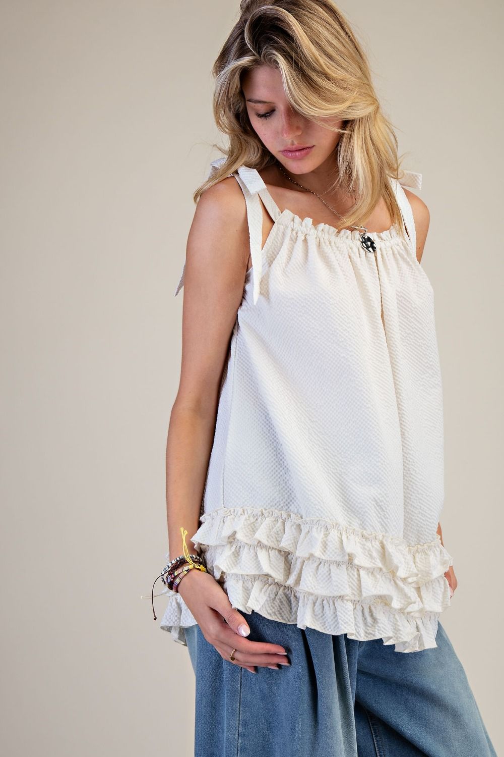 Easel- Shoulder Tie Seersucker (Ivory)