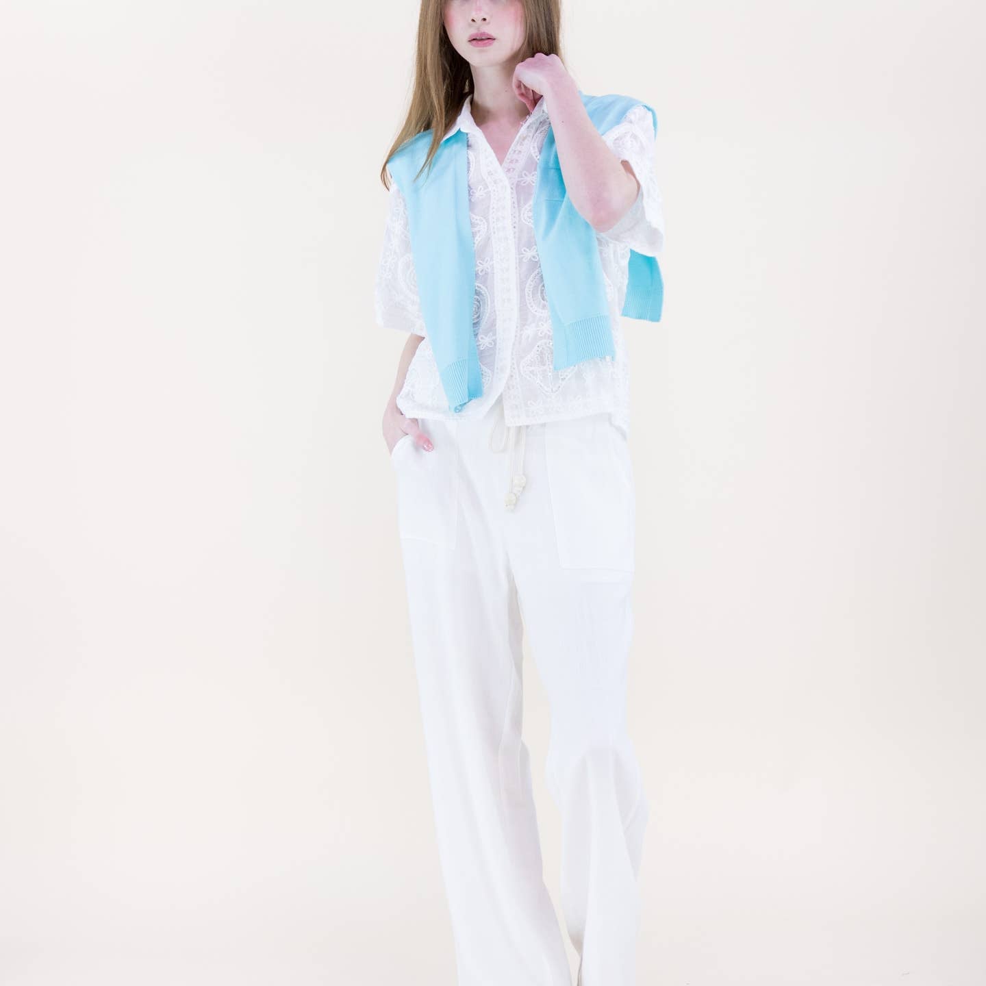 Solid Preppy Mock Sweater Wrap (Turquoise)