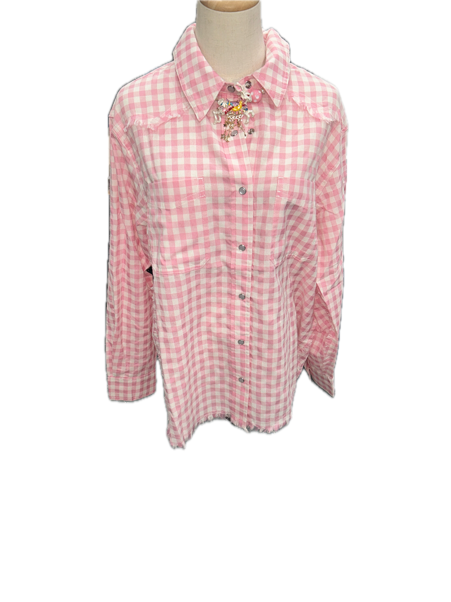 Button Up Gingham Top (Pink)