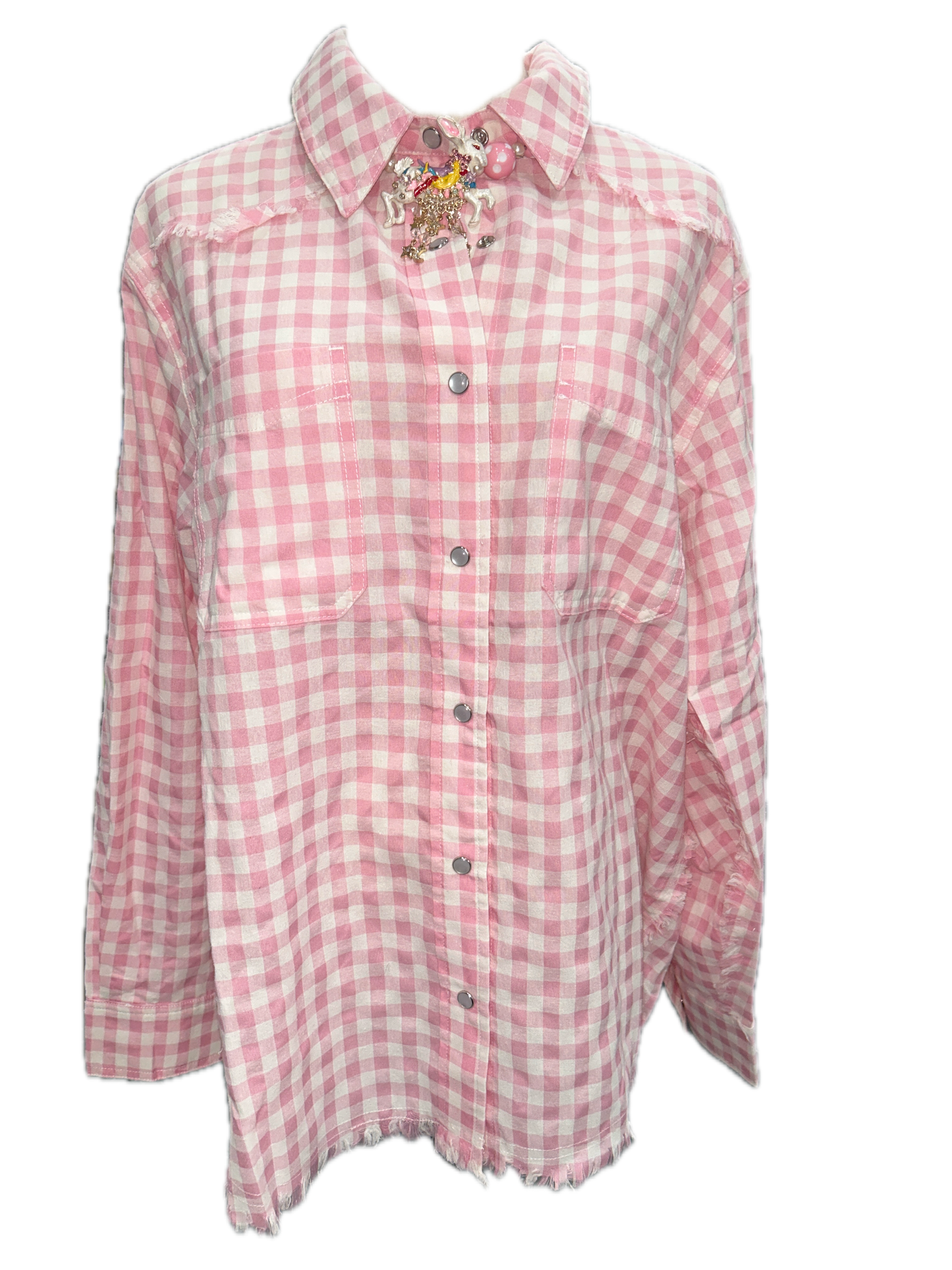 Button Up Gingham Top (Pink)