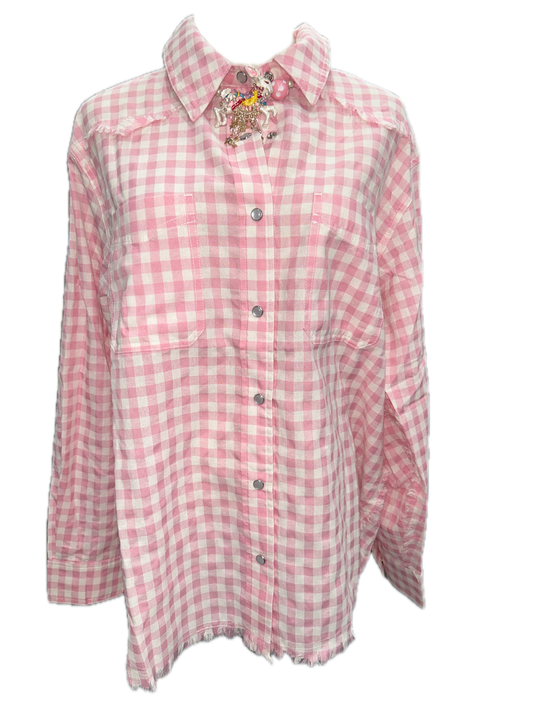 Button Up Gingham Top (Pink)