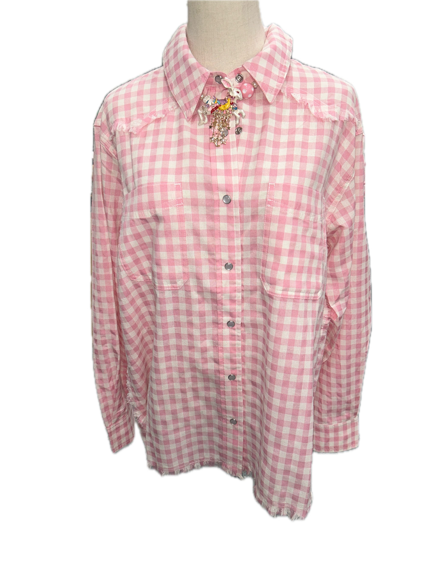 Button Up Gingham Top (Pink)