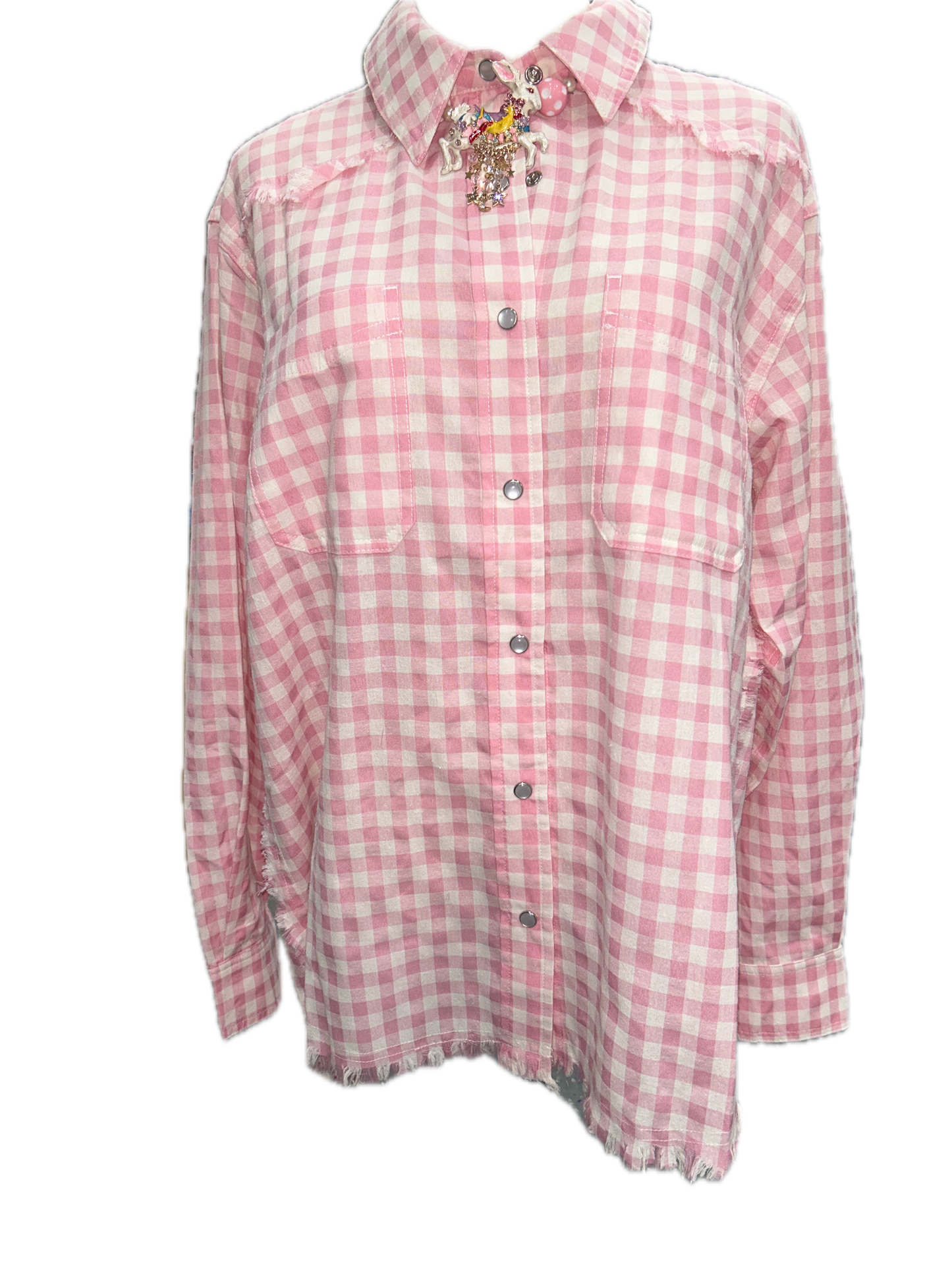 Button Up Gingham Top (Pink)