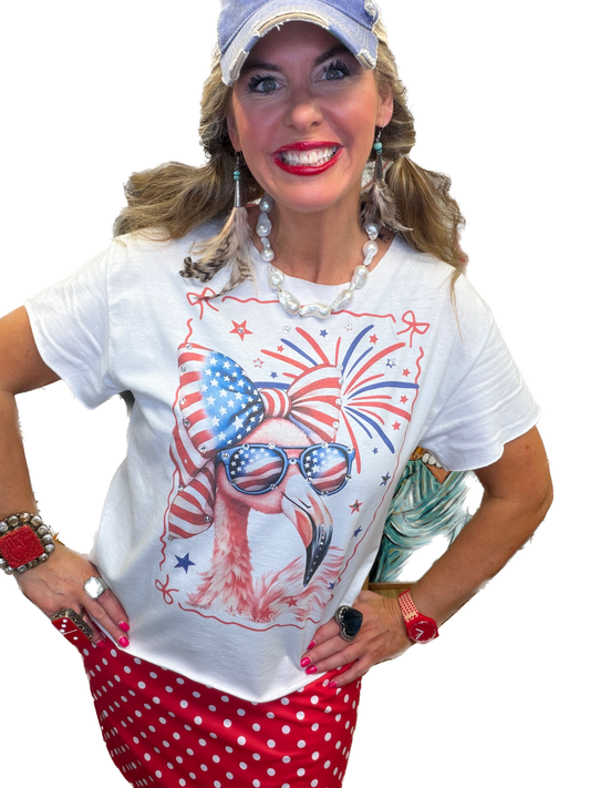 Patriotic Flamingo T-Shirt (Christy Cut) (Bling) - ERR Original *Final Sale*