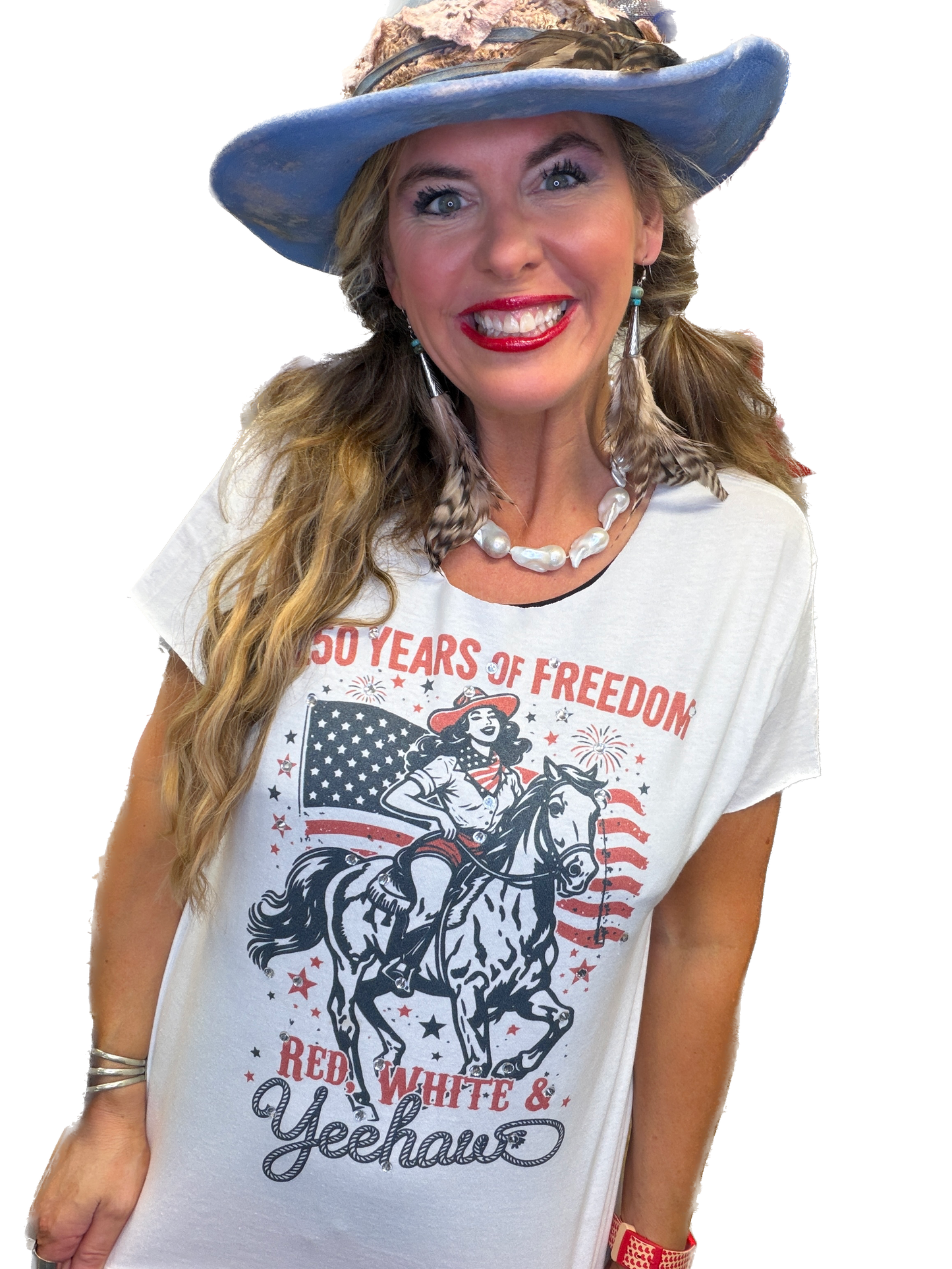Red, White, & Yeehaw T-Shirt (Bling)   - ERR Original *Final Sale*
