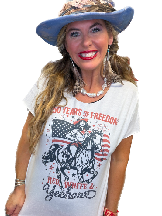 Red, White, and Yeehaw T-Shirt (Christy Cut) (Bling) - ERR Original *Final Sale*