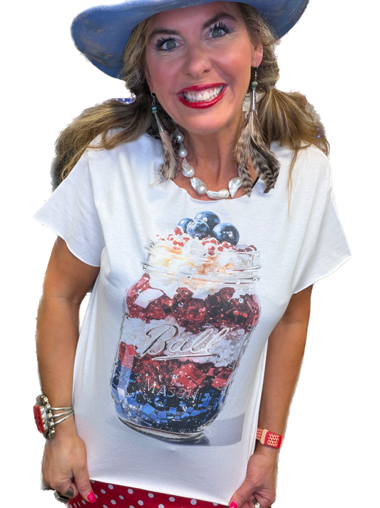 Mason Jar Blueberry Cake T-Shirt (Christy Cut) (Bling)- ERR Original *Final Sale*