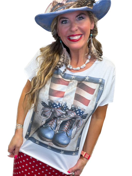 Patriotic Cutesy Boots T-Shirt (Christy Cut) (No Bling) - ERR Original *Final Sale*
