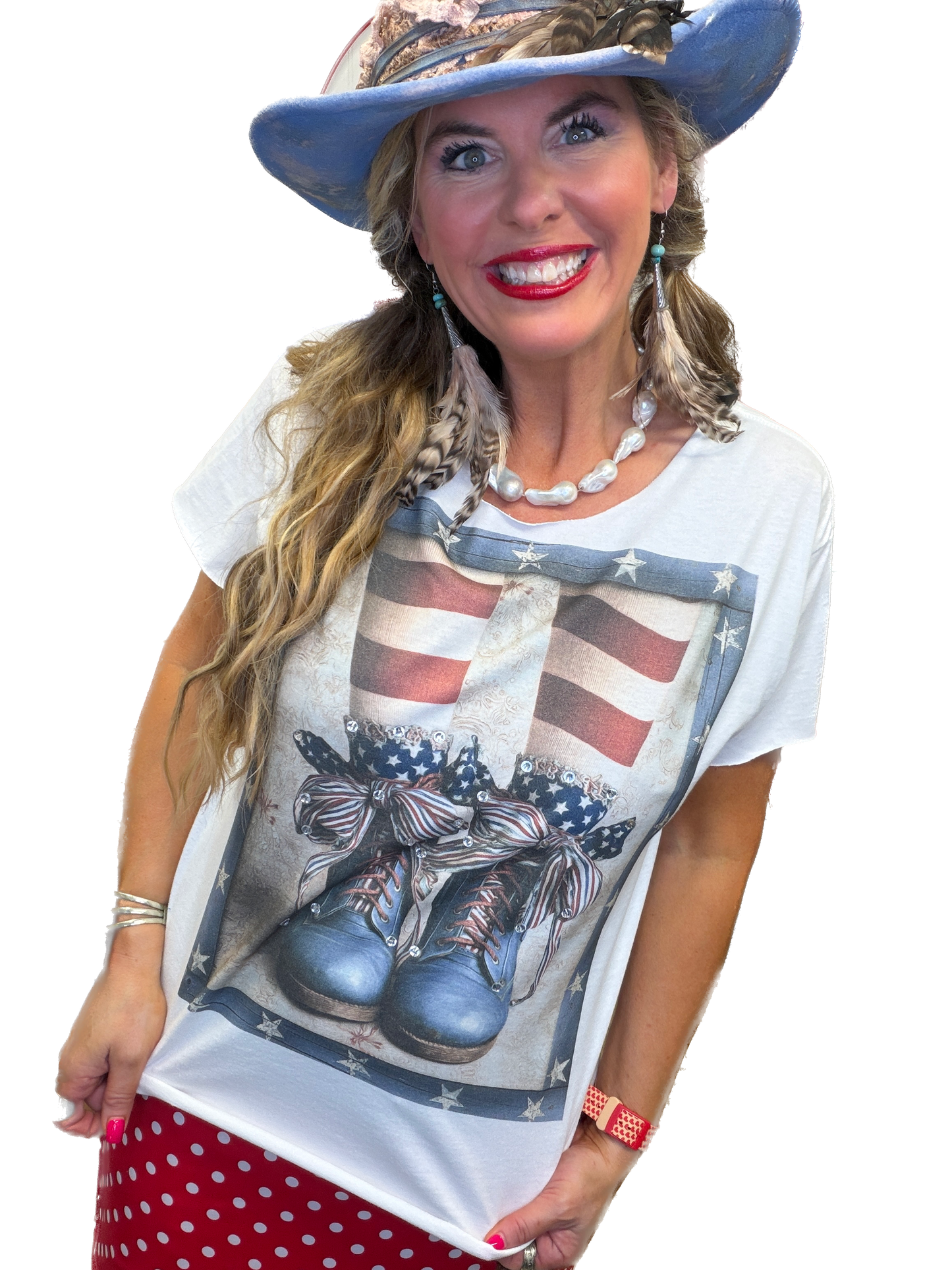 Patriotic Cutesy Boots T-Shirt (Bling)  - ERR Original *Final Sale*
