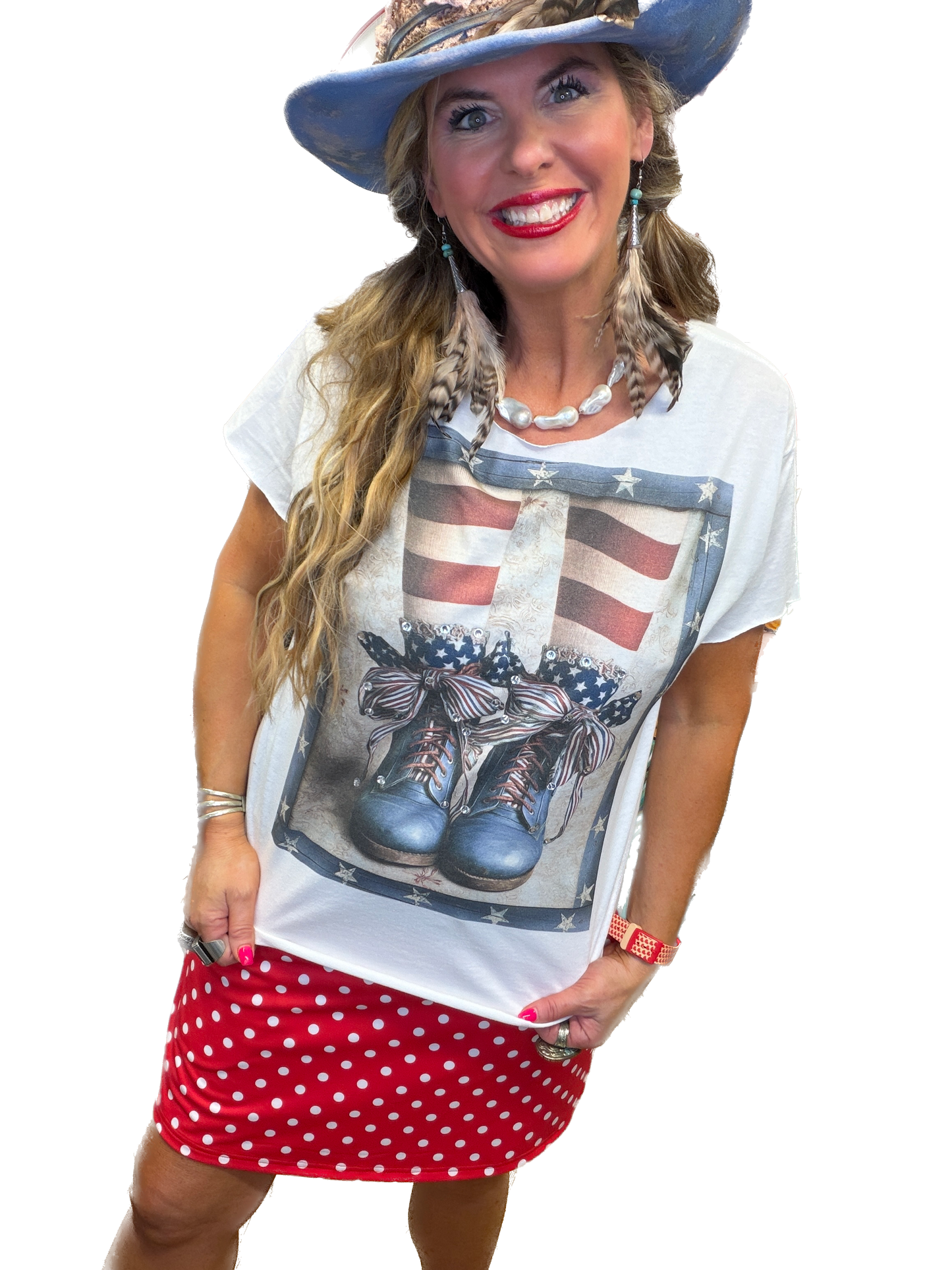 Patriotic Cutesy Boots T-Shirt (Bling)  - ERR Original *Final Sale*