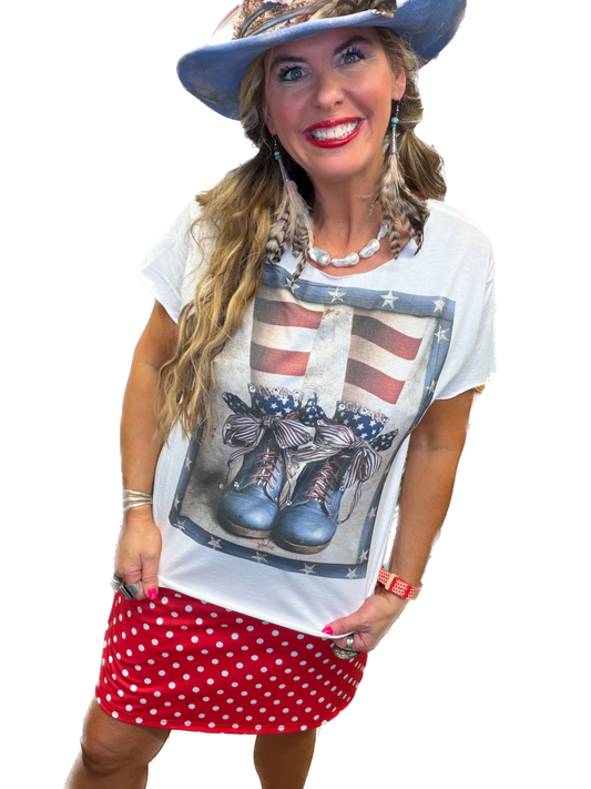 Patriotic Cutesy Boots T-Shirt (Bling)  - ERR Original *Final Sale*