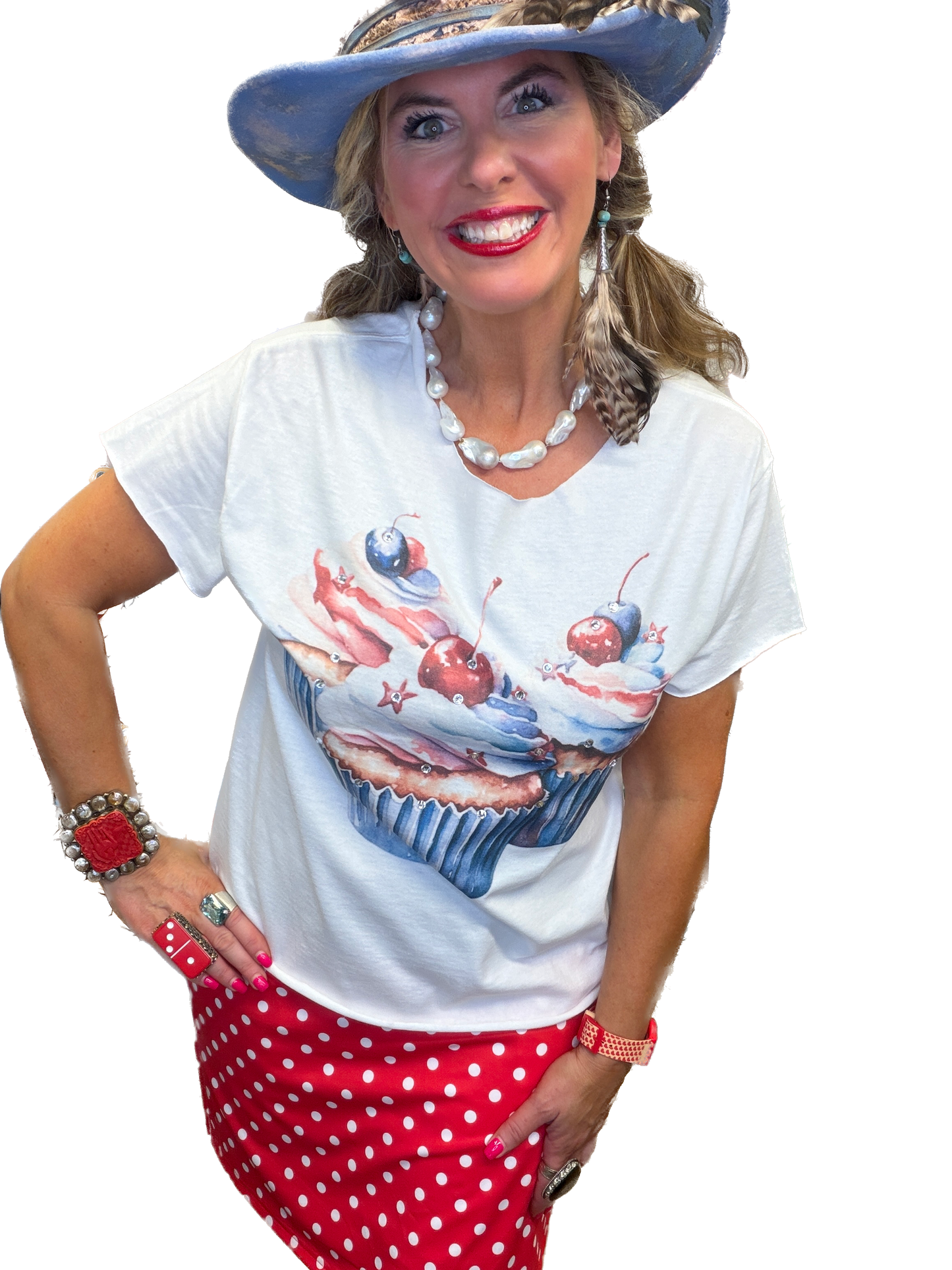 Patriotic Cupcake T-Shirt (Christy Cut) (Bling) - ERR Original *Final Sale*