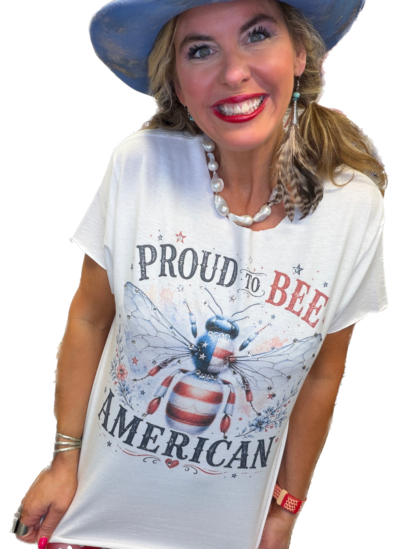 Proud To Bee American T-Shirt (Christy Cut) (Bling) - ERR Original *Final Sale*