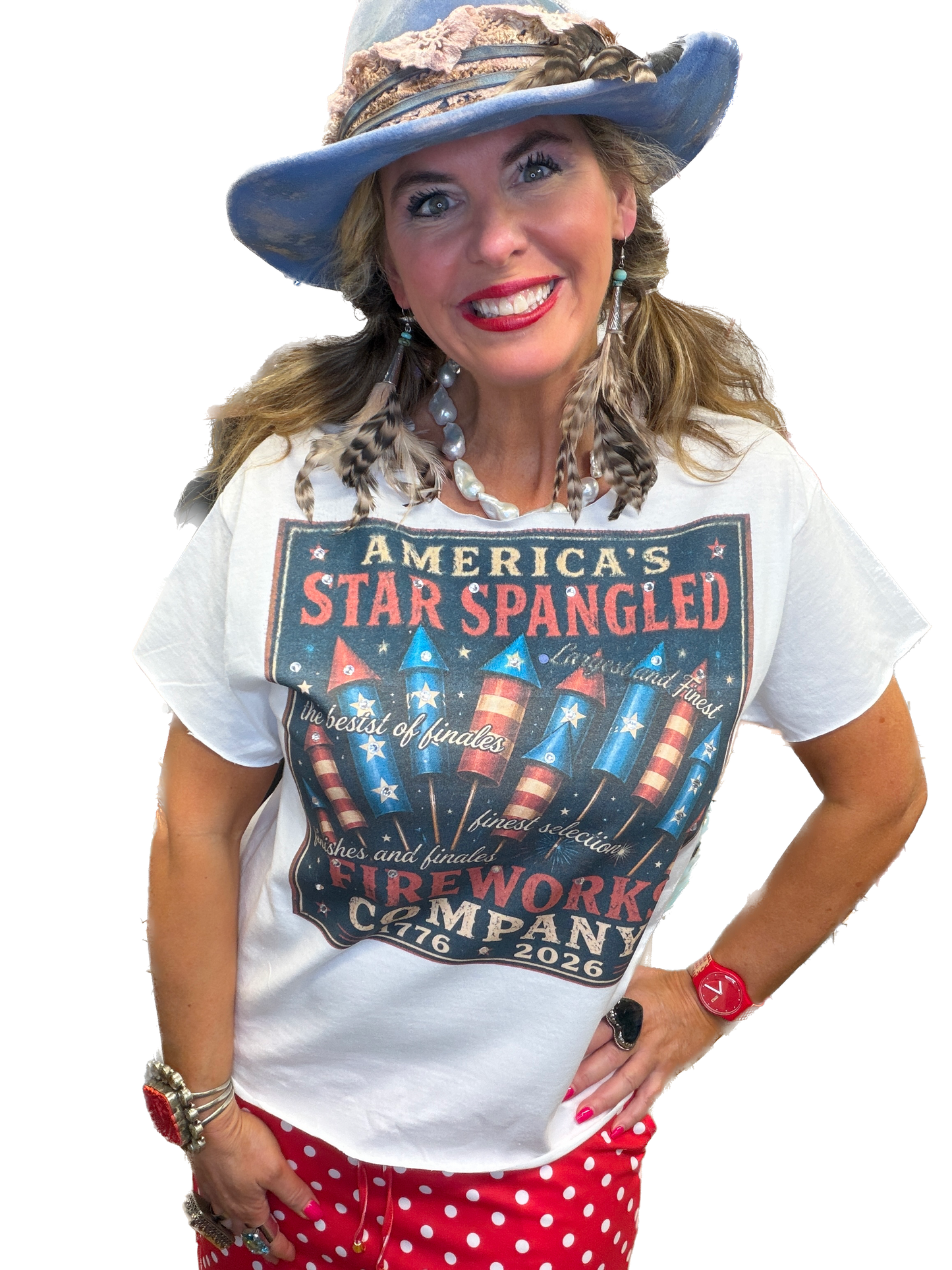 Star Spangled Fireworks T-Shirt (Christy Cut) (Bling) - ERR Original *Final Sale*
