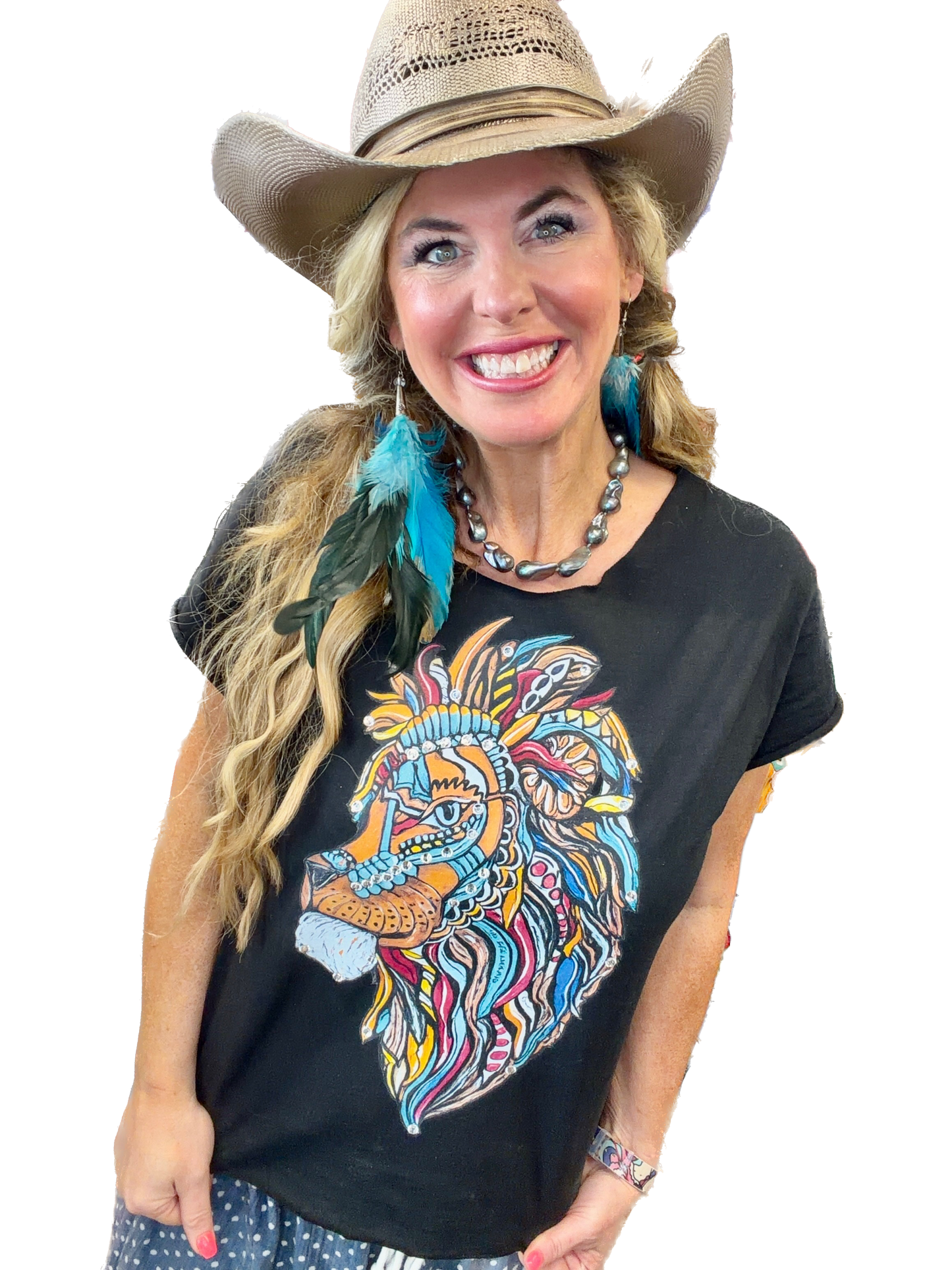 Color Me Fierce Lion T-Shirt (Christy Cut)- Indigo Blue *Final Sale*