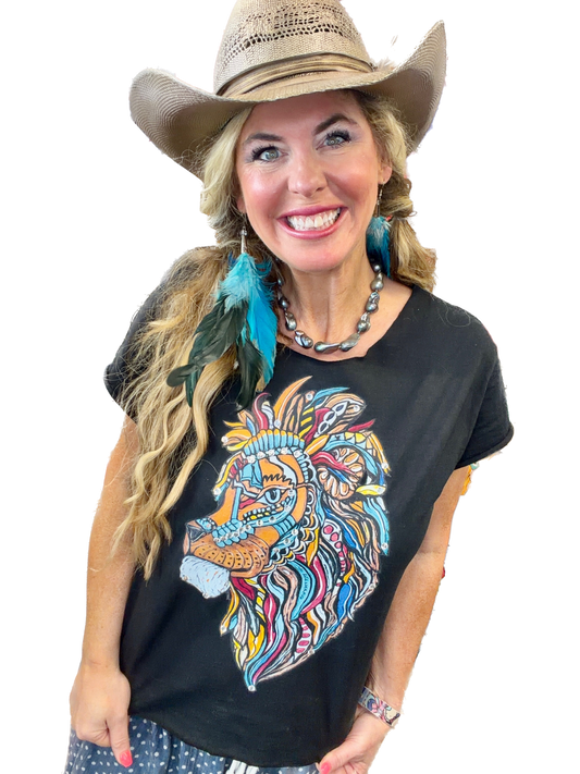 Color Me Fierce Lion T-Shirt (Christy Cut)- Indigo Blue *Final Sale*
