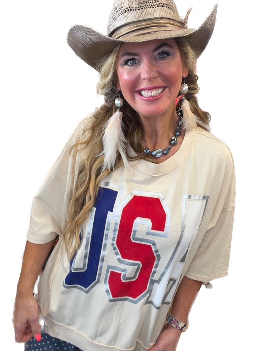 Peach Love- USA Graphic T-Shirt (Cream) *Final sale*