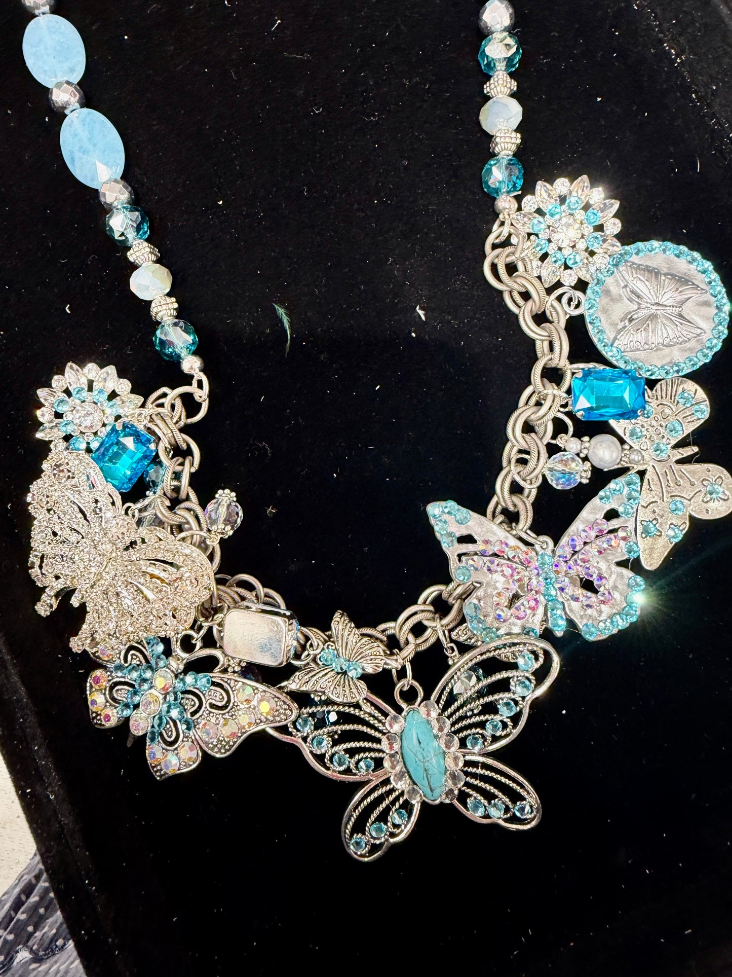 A Rare Bird- Glitzy Blue Butterfly Charm Necklace