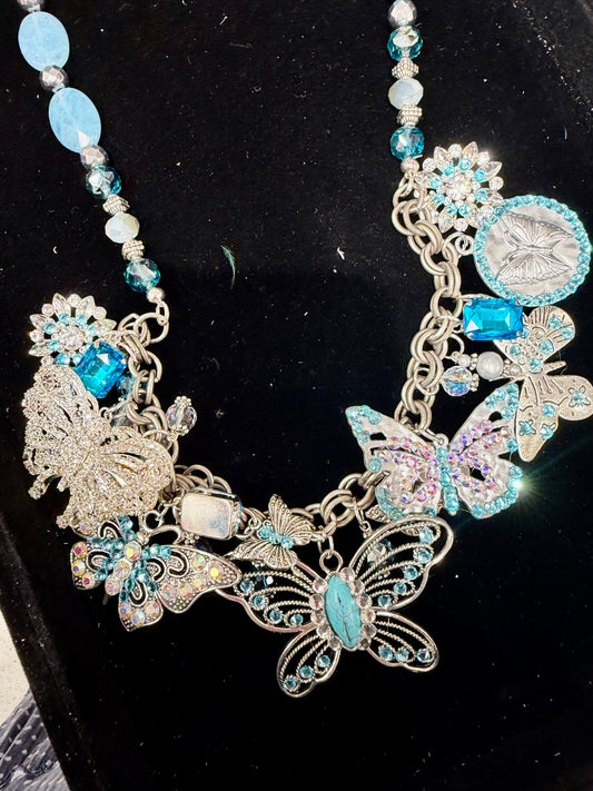 A Rare Bird- Glitzy Blue Butterfly Charm Necklace