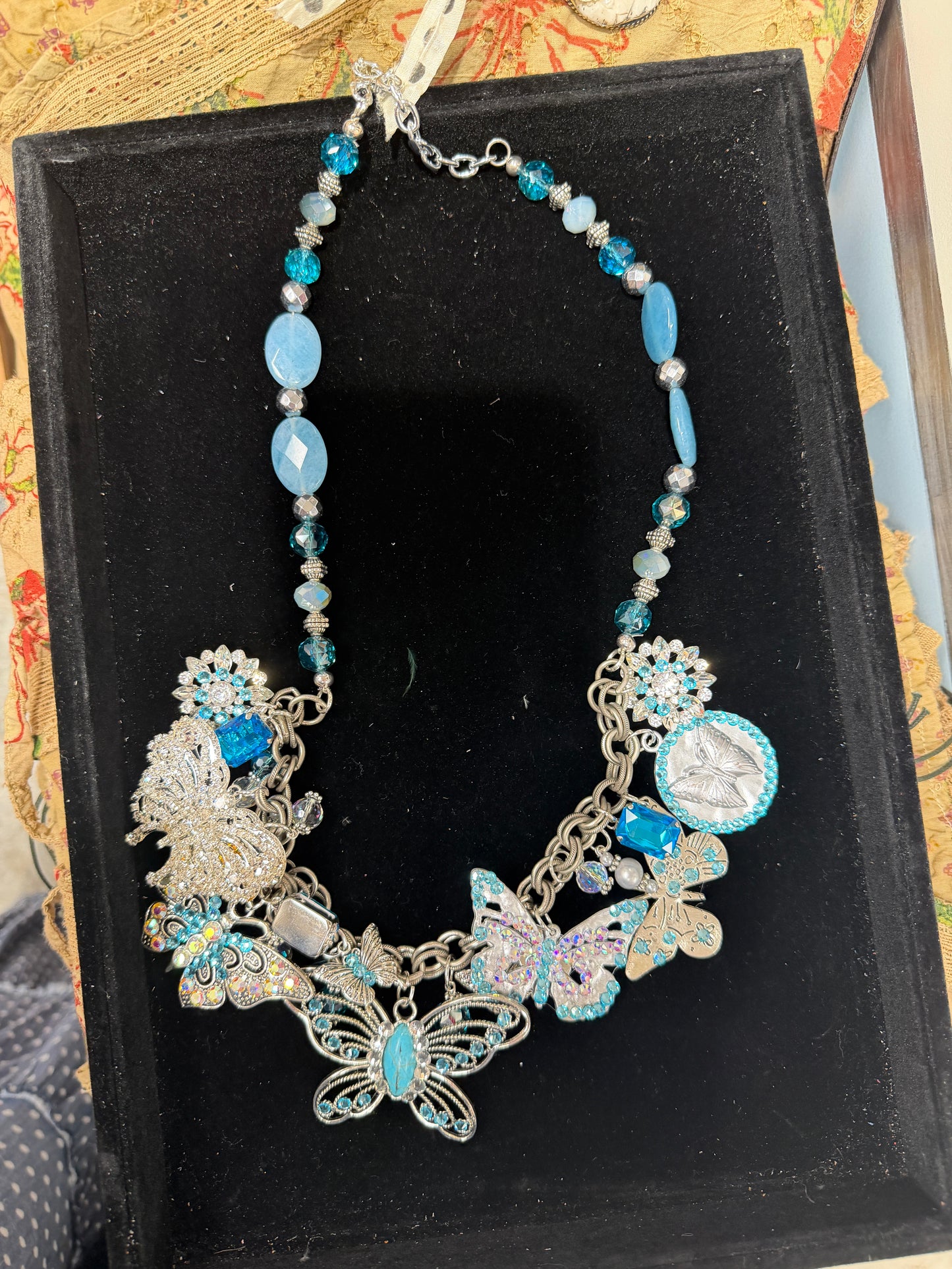 A Rare Bird- Glitzy Blue Butterfly Charm Necklace