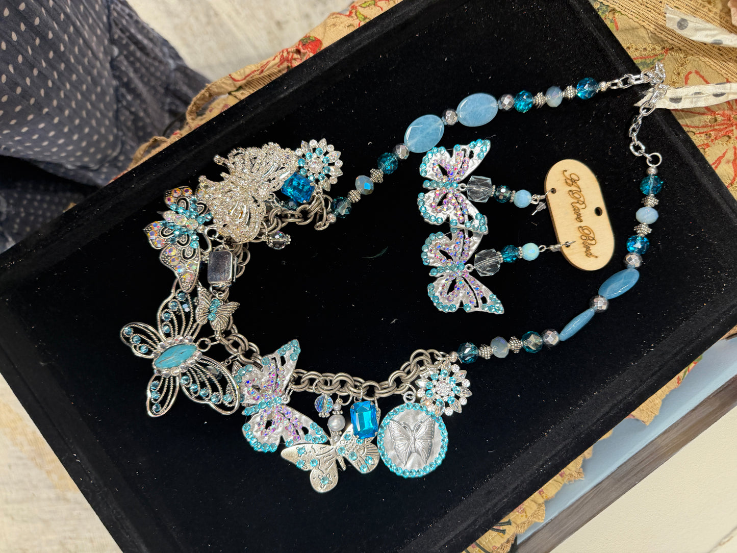 A Rare Bird- Glitzy Blue Butterfly Charm Necklace