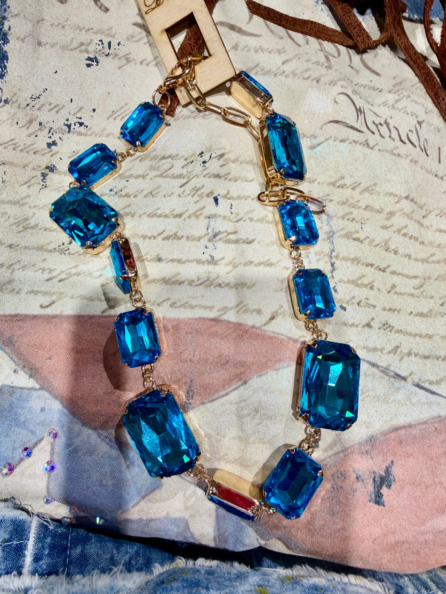 SALE A Rare Bird- Single Strand Brilliant Rhinestone Necklace (Blue)