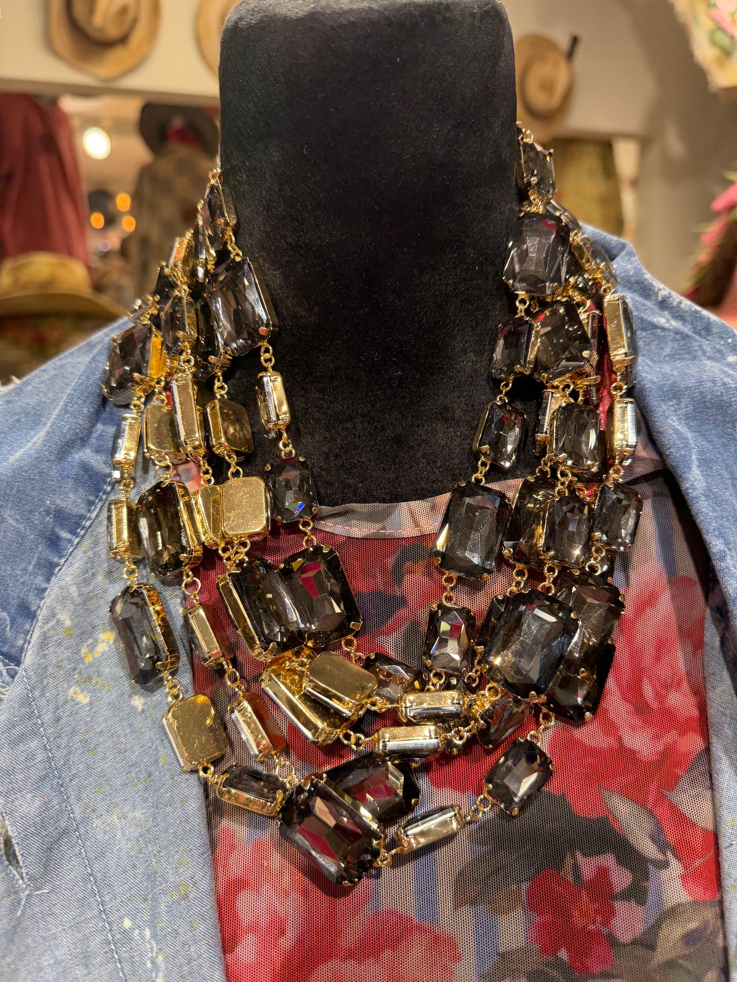 A RARE BIRD 5-Layer Smokey Rhinestone Necklace