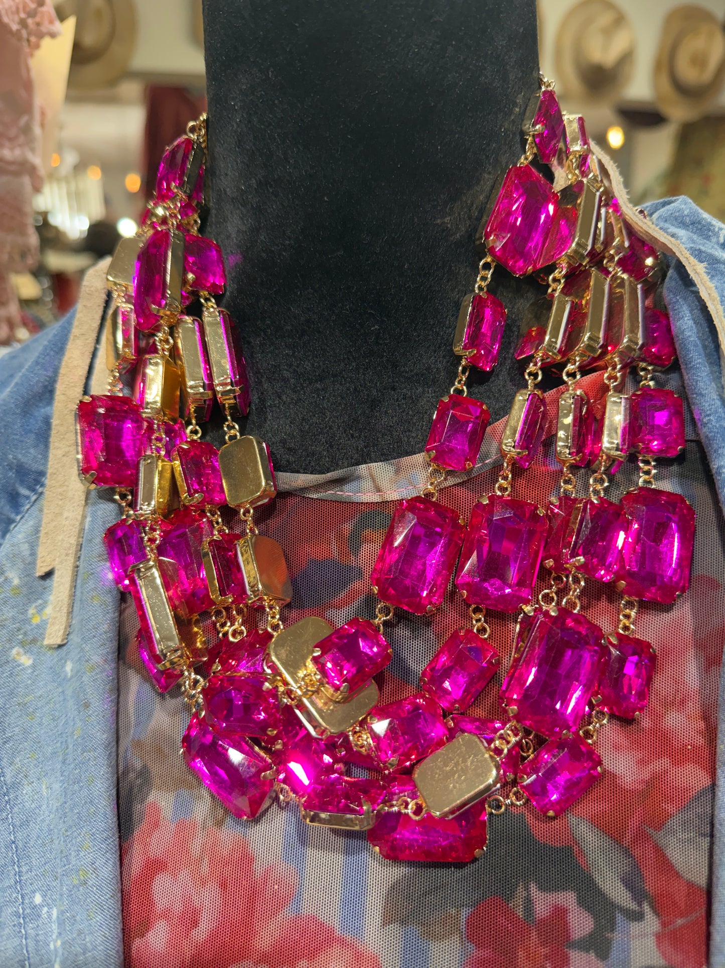 A Rare Bird - Vibrant Pink 5-Layer Rhinestone Necklace